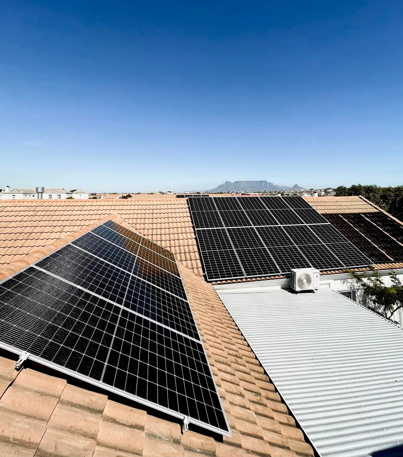 Solar panel array on a pitched roof